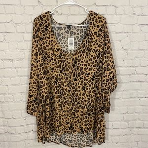 Torrid Womens Shirt 1X Leopard Print Button Up Fit And Flare Scoop Neck NWT